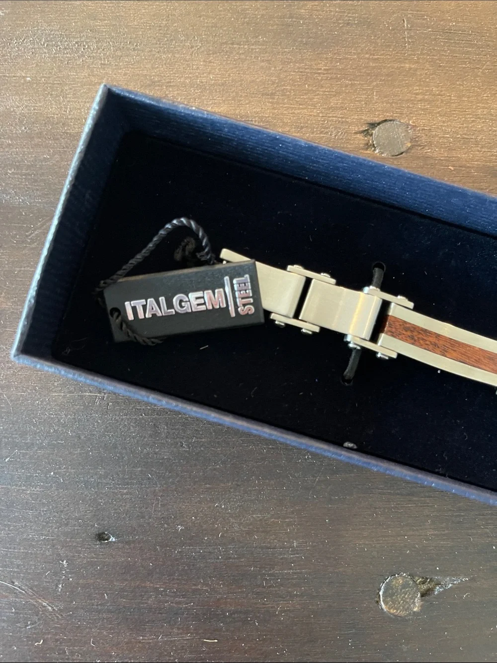 Stauer Men’s Legna Bracelet Stainless Steel Wood Inlay